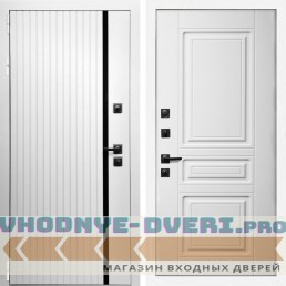 Входная дверь Inteko Вертикаль белая молдинг + Классика белый матовый