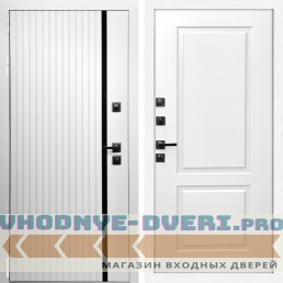 Входная дверь Inteko Вертикаль белая молдинг + ФЛ-117 белый матовый