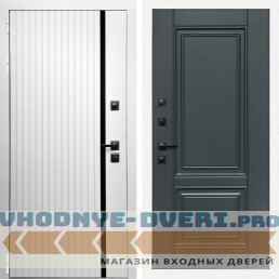 Входная дверь Inteko Вертикаль белая молдинг + ФЛ-117 с полосками графит