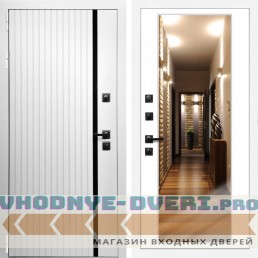Входная дверь Inteko Вертикаль белая молдинг + Зеркало белый софт