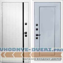 Входная дверь Inteko Вертикаль белая молдинг + ФЛ-119 силк маус