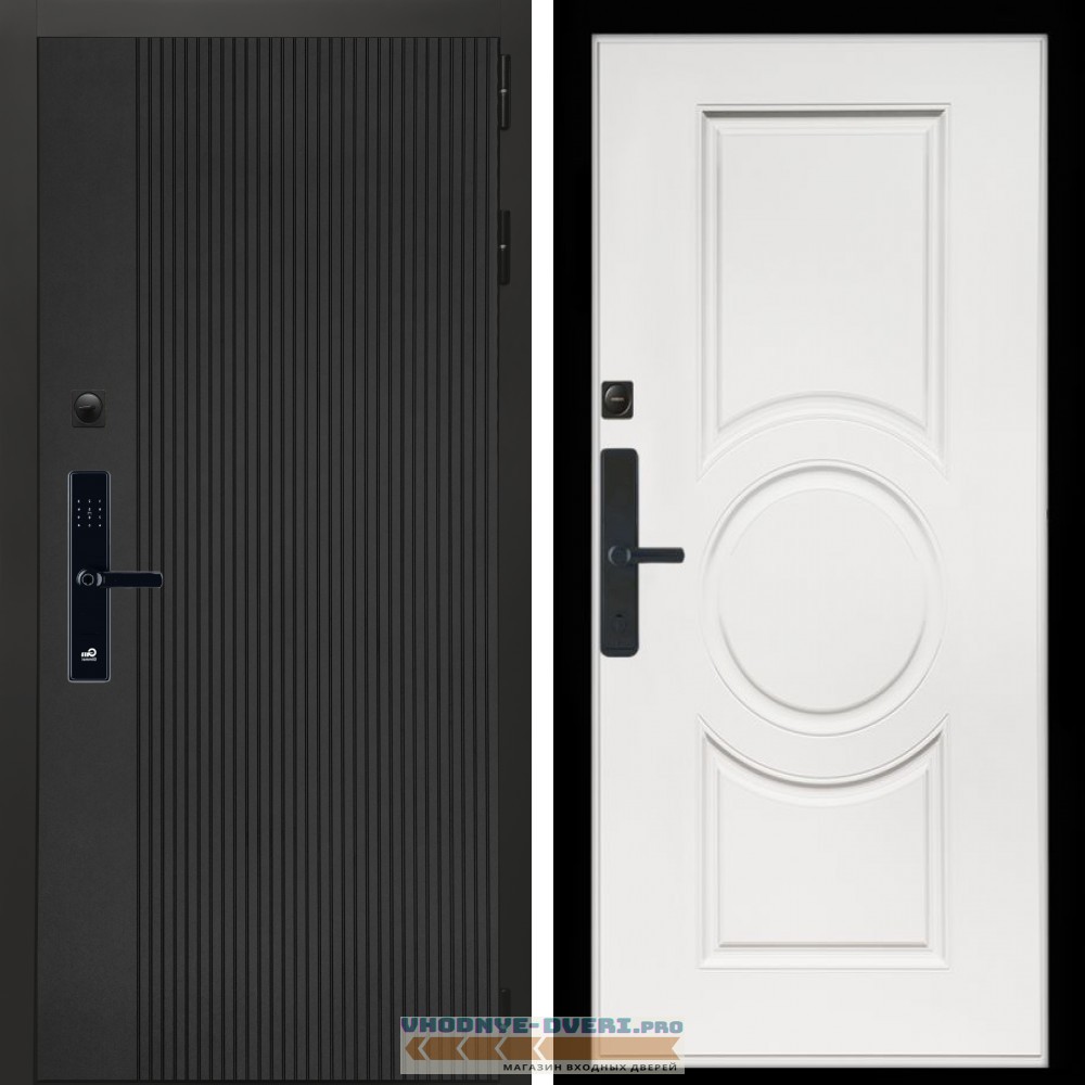 Входная дверь Inteko Вертикаль Блек SMART + МС-100 белый матовый