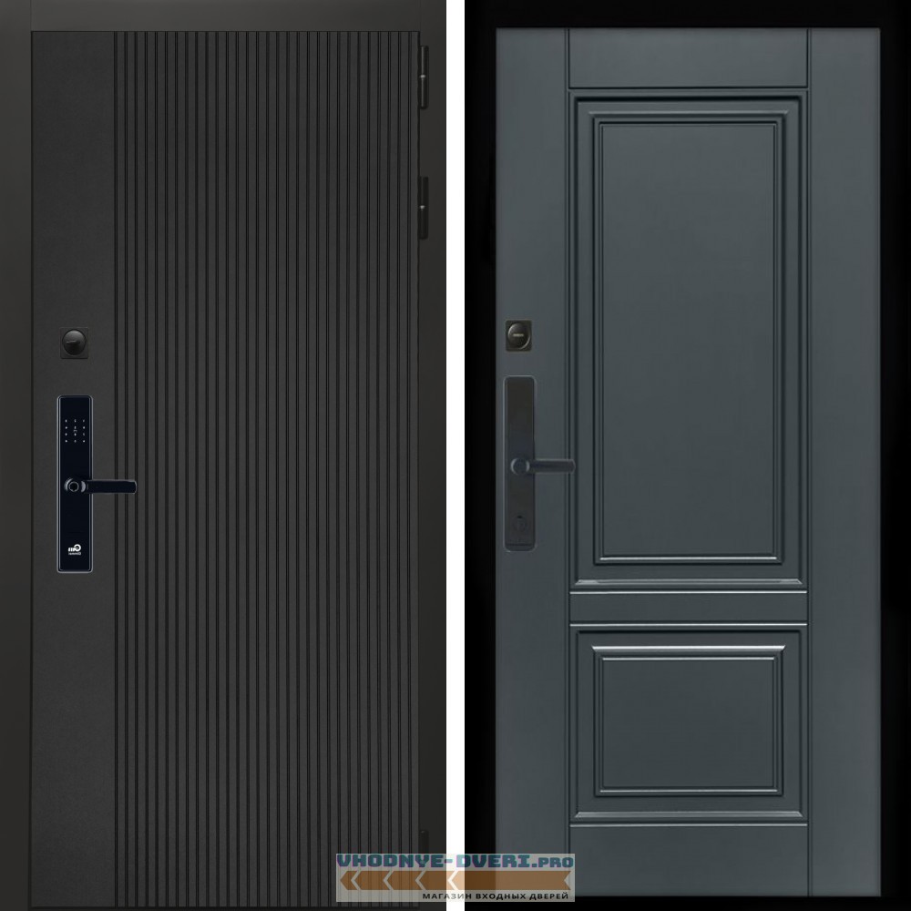 Входная дверь Inteko Вертикаль Блек SMART + ФЛ-117 с полосками графит