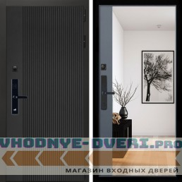Входная дверь Inteko Вертикаль Блек SMART + Зеркало панорама Графит