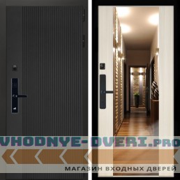Входная дверь Inteko Вертикаль Блек SMART + Зеркало СБ-16 сандал белый
