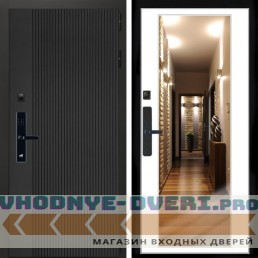 Входная дверь Inteko Вертикаль Блек SMART + Зеркало белый софт