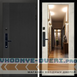 Входная дверь Inteko Вертикаль Блек SMART + Зеркало бетон светлый