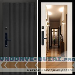Входная дверь Inteko Вертикаль Блек SMART + Зеркало сандал белый