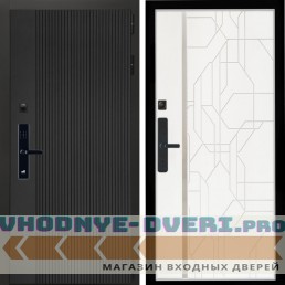 Входная дверь Inteko Вертикаль Блек SMART + Эверест нерж белый матовый