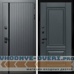 Входная дверь Inteko Агат Графит (Графит, черное стекло) + ФЛ-117 с полосками графит