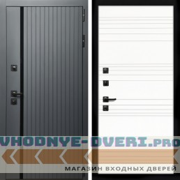 Входная дверь Inteko Агат Графит (Графит, черное стекло) + Горизонт дуб кантри