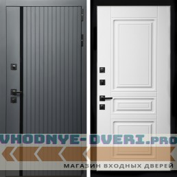 Входная дверь Inteko Агат Графит (Графит, черное стекло) + Классика белый матовый
