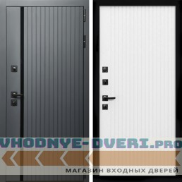 Входная дверь Inteko Агат Графит (Графит, черное стекло) + Вертикаль белый матовый