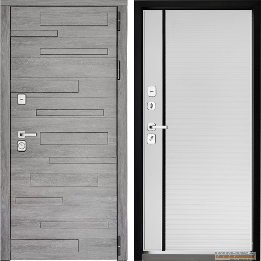 Входная дверь Дверной континент ДК-10 Дуб шале серебро 757 Рикамо софт черное стекло