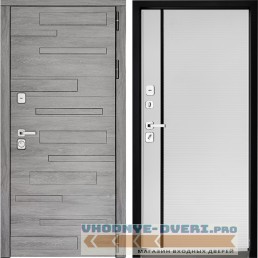 Входная дверь Дверной континент ДК-10 Дуб шале серебро 757 Рикамо софт черное стекло