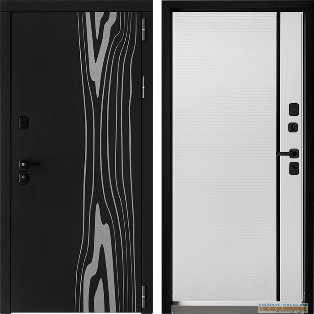 Входная дверь Дверной континент ДК-12 Ясень черный 757 Рикамо софт черное стекло