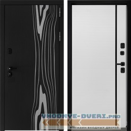 Входная дверь Дверной континент ДК-12 Ясень черный 757 Рикамо софт черное стекло
