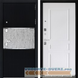Входная дверь Дверной континент ДК-13 Софт черный ФЛ-243 Альберо браш серебро (наружная)