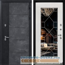Входная дверь Дверной континент ДК-15 бетон муар/Термо Тифани зеркало багет (для загородного дома)