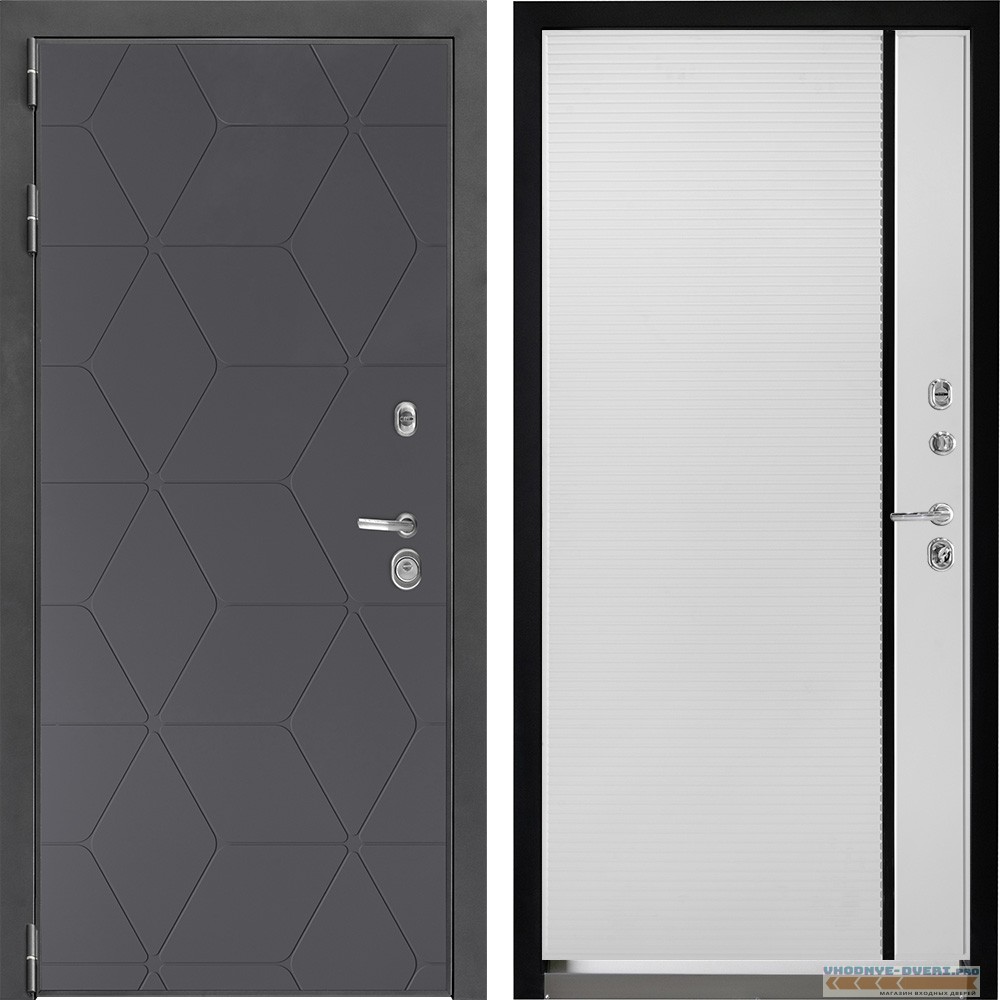 Входная дверь Дверной континент ДК-3 Графит абсолют софт 757 Рикамо софт черное стекло