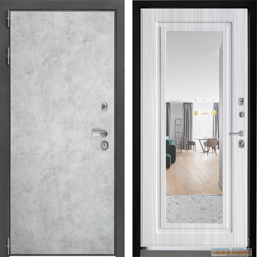 Дверной континент ДК-3 Лофт бетон натуральный серебро Зеркало-стандарт Белый сандал