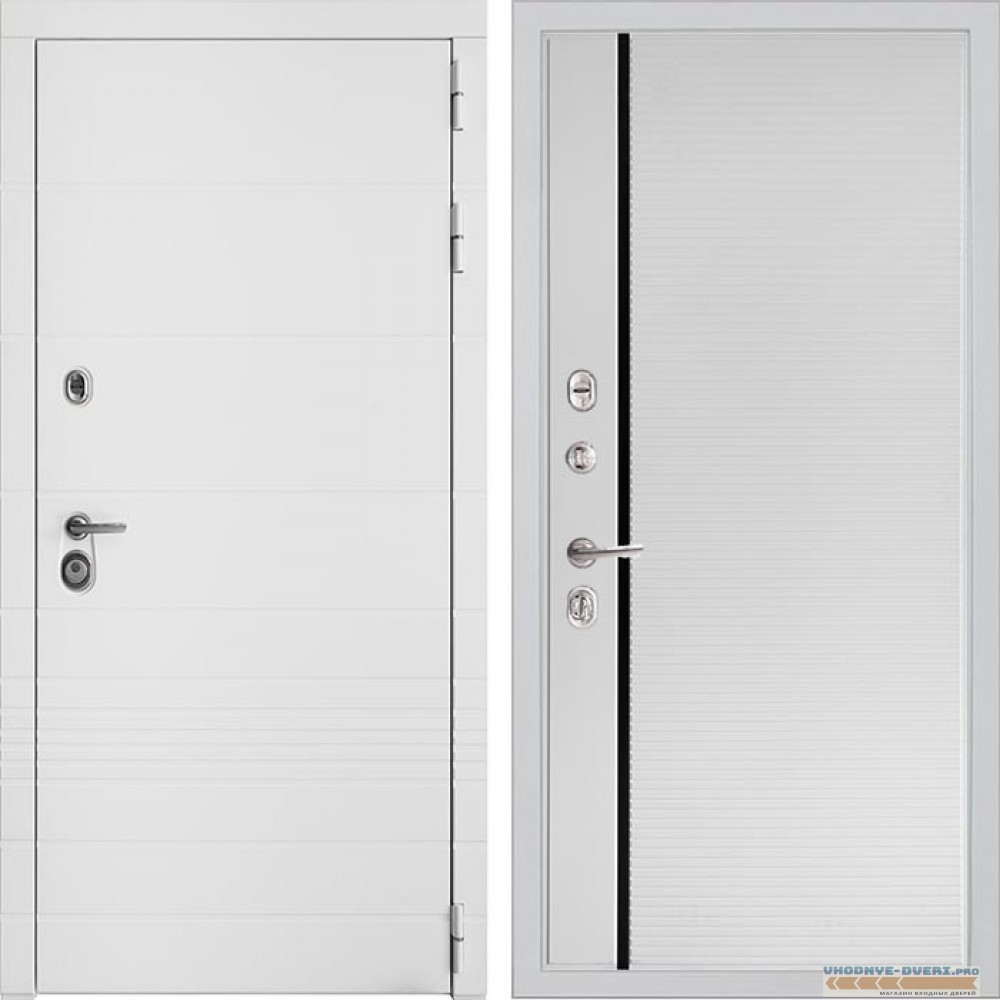 Входная дверь Дверной континент ДК-7 Софт белый снег 757 Рикамо софт черное стекло