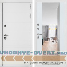Входная дверь Дверной континент ДК-7 Софт белый снег Зеркало Белое дерево