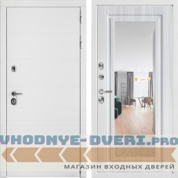 Входная дверь Дверной континент ДК-7 Софт белый снег Стандарт зеркало Белый сандал