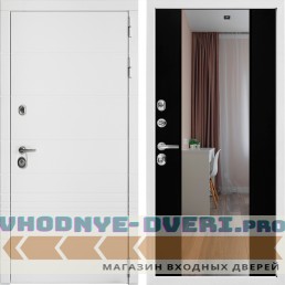 Входная дверь Дверной континент ДК-7 Софт белый снег Зеркало Черный кварц