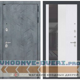 Входная дверь Лабиринт Бетон с Зеркалом 32 тонированным - Белый рельеф софт