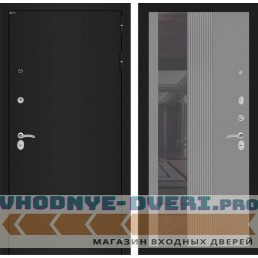 Входная дверь Лабиринт CLASSIC шагрень черная с Зеркалом 32 тонированным - Серый рельеф софт