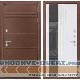 Входная дверь Термо Лайт с Зеркалом 32 тонированным - Белый рельеф софт