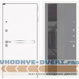 Входная дверь Лабиринт Лайн WHITE с Зеркалом 32 тонированным - Серый рельеф софт