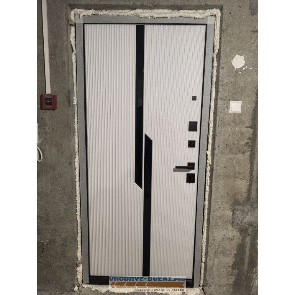 Входная дверь CARBON стекло черное фацет ФЛС-570 Белый софт