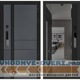 Входная дверь Эволаб Смарт с зеркалом (тонированное) Панорама - Черный кварц