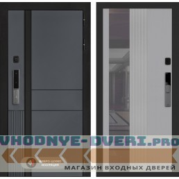 Входная дверь Эволаб Смарт с зеркалом (тонированным) 32 - Серый рельеф софт