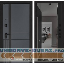 Входная дверь EVOLAB с зеркалом Панорама с тонировкой - Черный кварц
