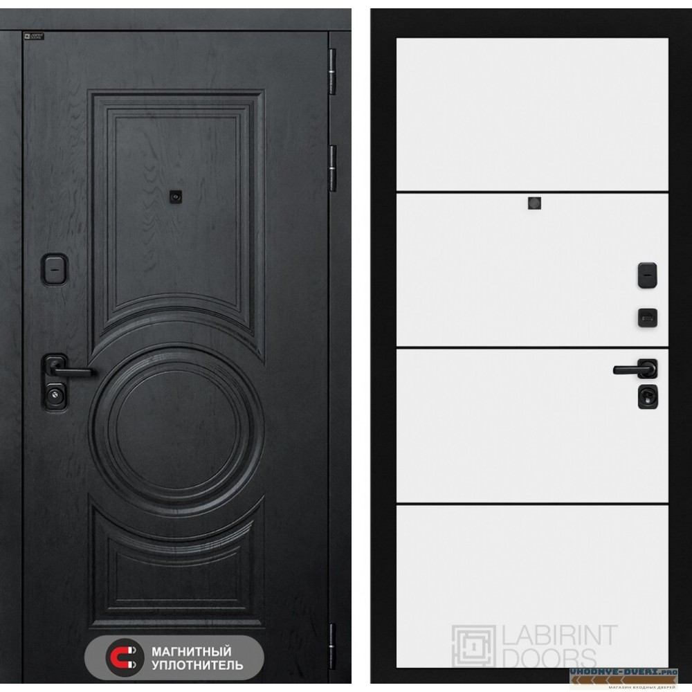 Входная дверь Лабиринт GRAND 25 - Белый софт, черный молдинг