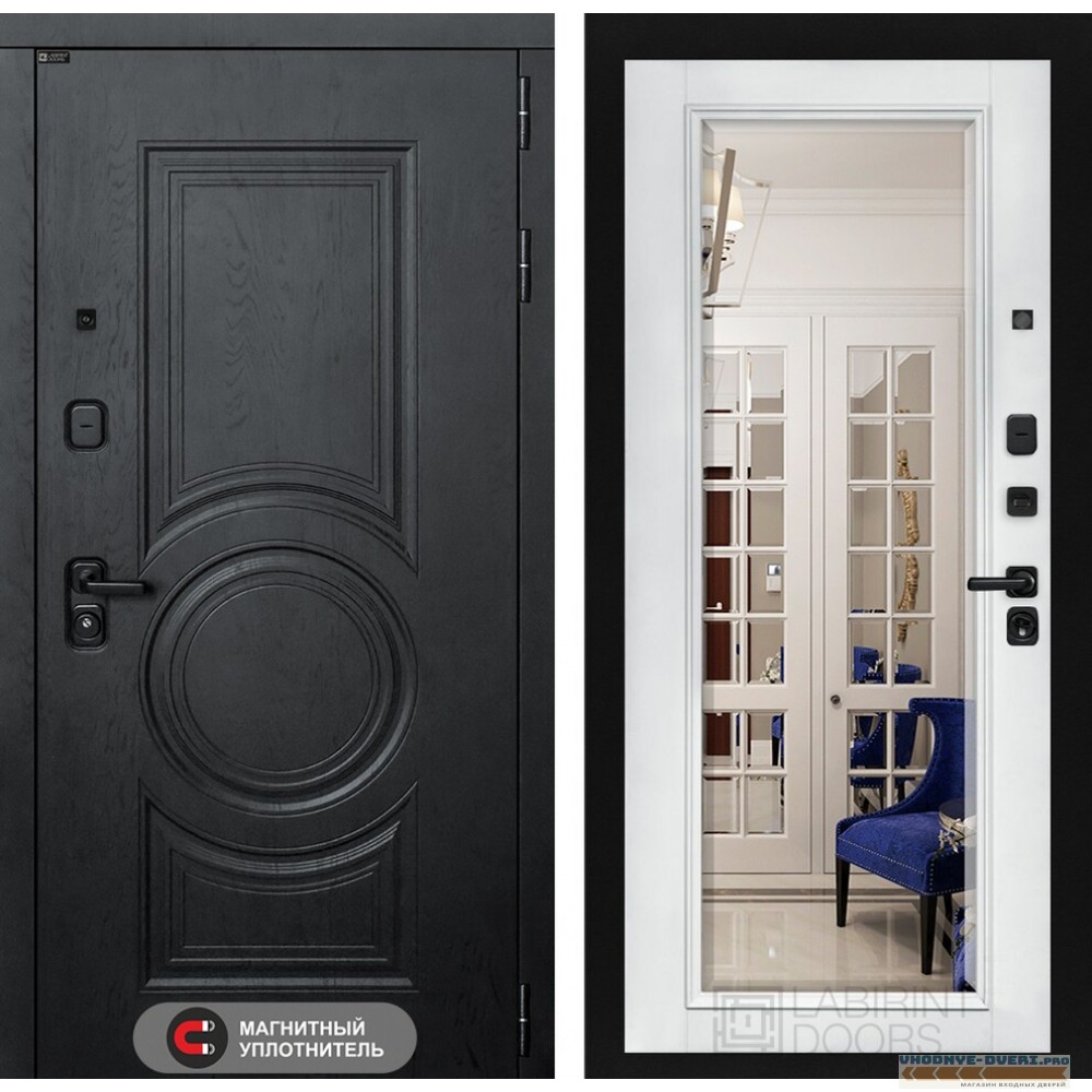 Входная дверь Лабиринт GRAND с Зеркалом Фацет - Белый софт