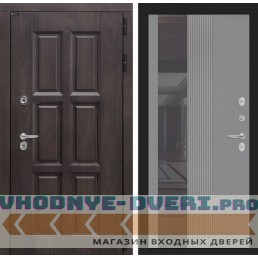 Входная дверь Лондон с Зеркалом 32 тонированным - Серый рельеф софт