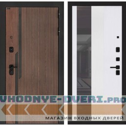 Входная дверь KARMINA с Зеркалом 32 тонированным - Белый рельеф софт