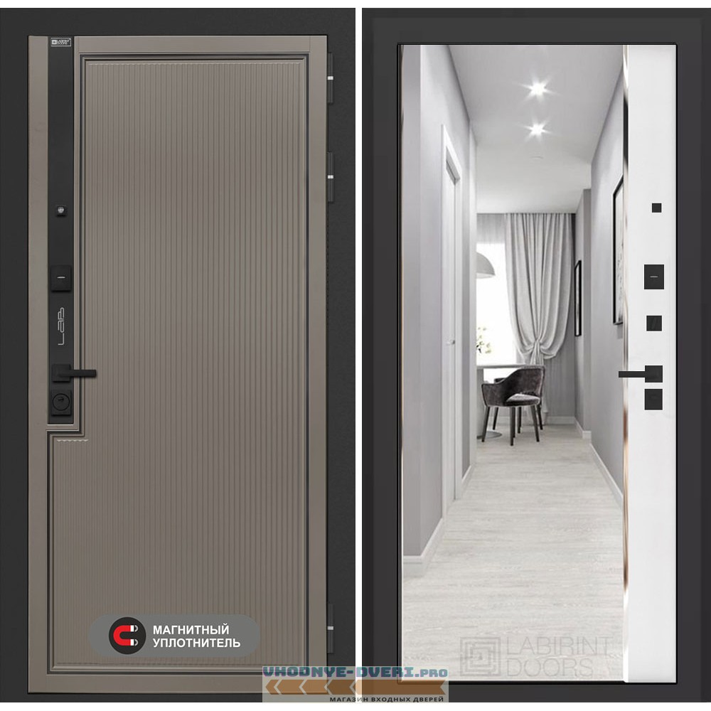 Входная дверь Лаб 1 Про с зеркалом Панорама - Белый софт