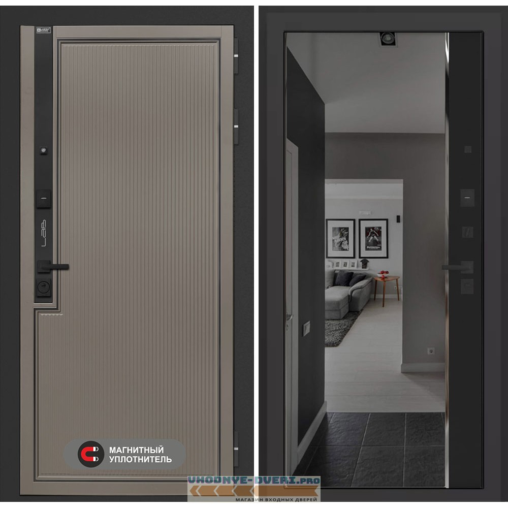 Входная дверь Лаб 1 Про с зеркалом (тонированное) Панорама - Черный кварц