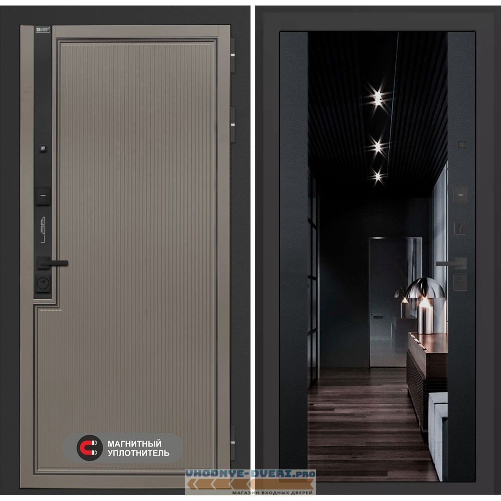 Входная дверь Лаб 1 Про с зеркалом (тонированное) Максимум - Черный кварц