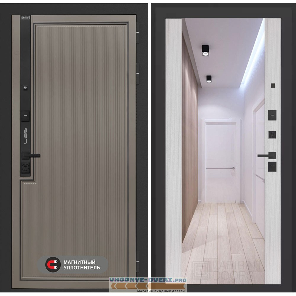 Входная дверь Лаб 1 Про с зеркалом Максимум - Сандал белый