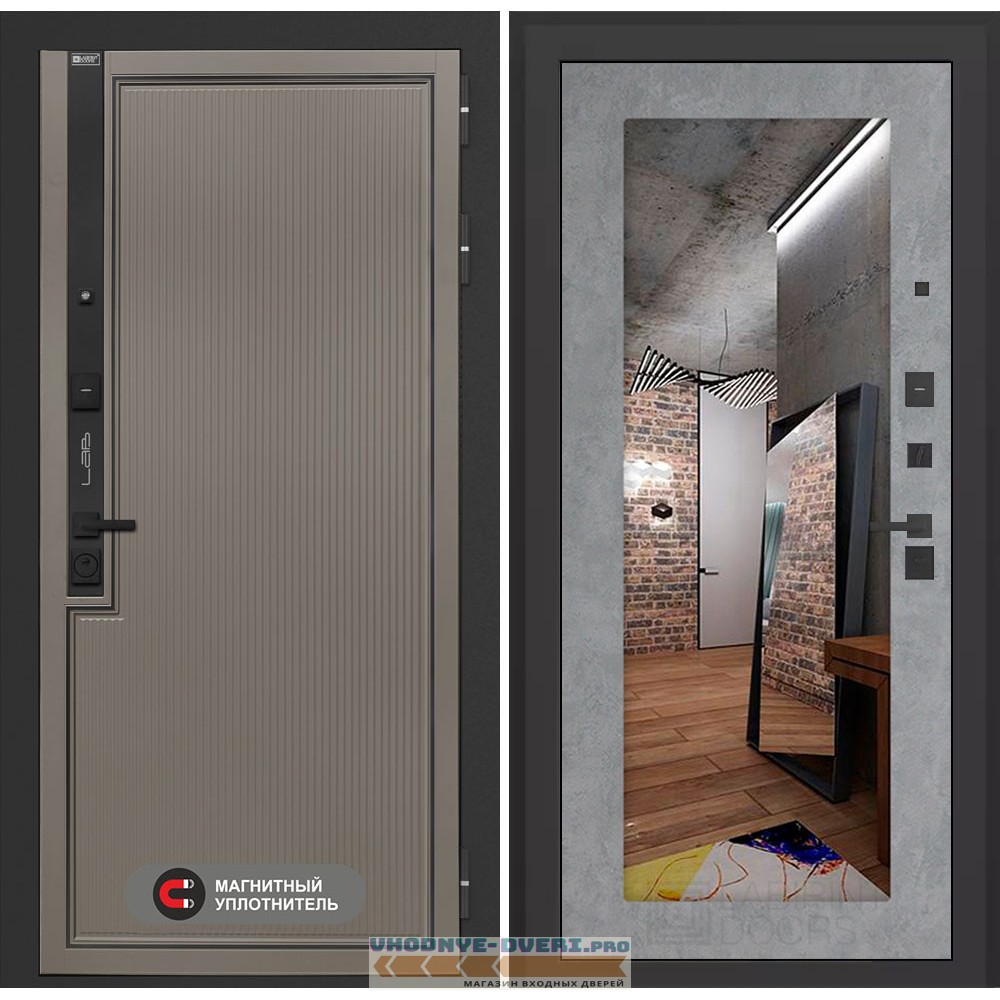 Входная дверь Лаб 1 Про с зеркалом 18 - Бетон светлый