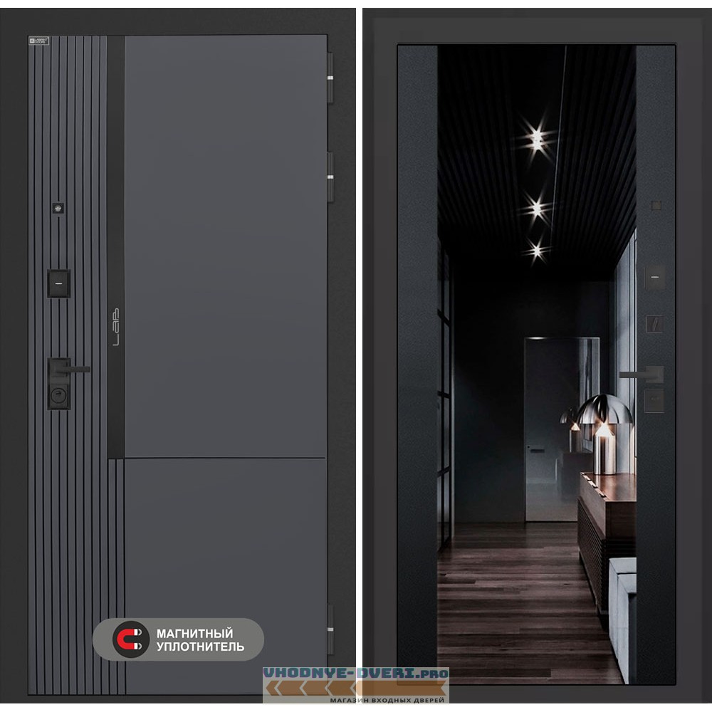 Входная дверь Лаб 2 Про с зеркалом (тонированное) Максимум - Черный кварц