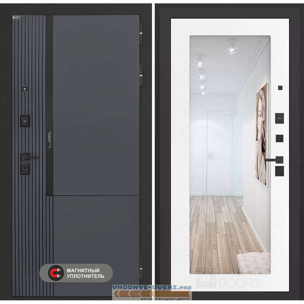 Входная дверь Лаб 2 Про с зеркалом 18 - Белое дерево