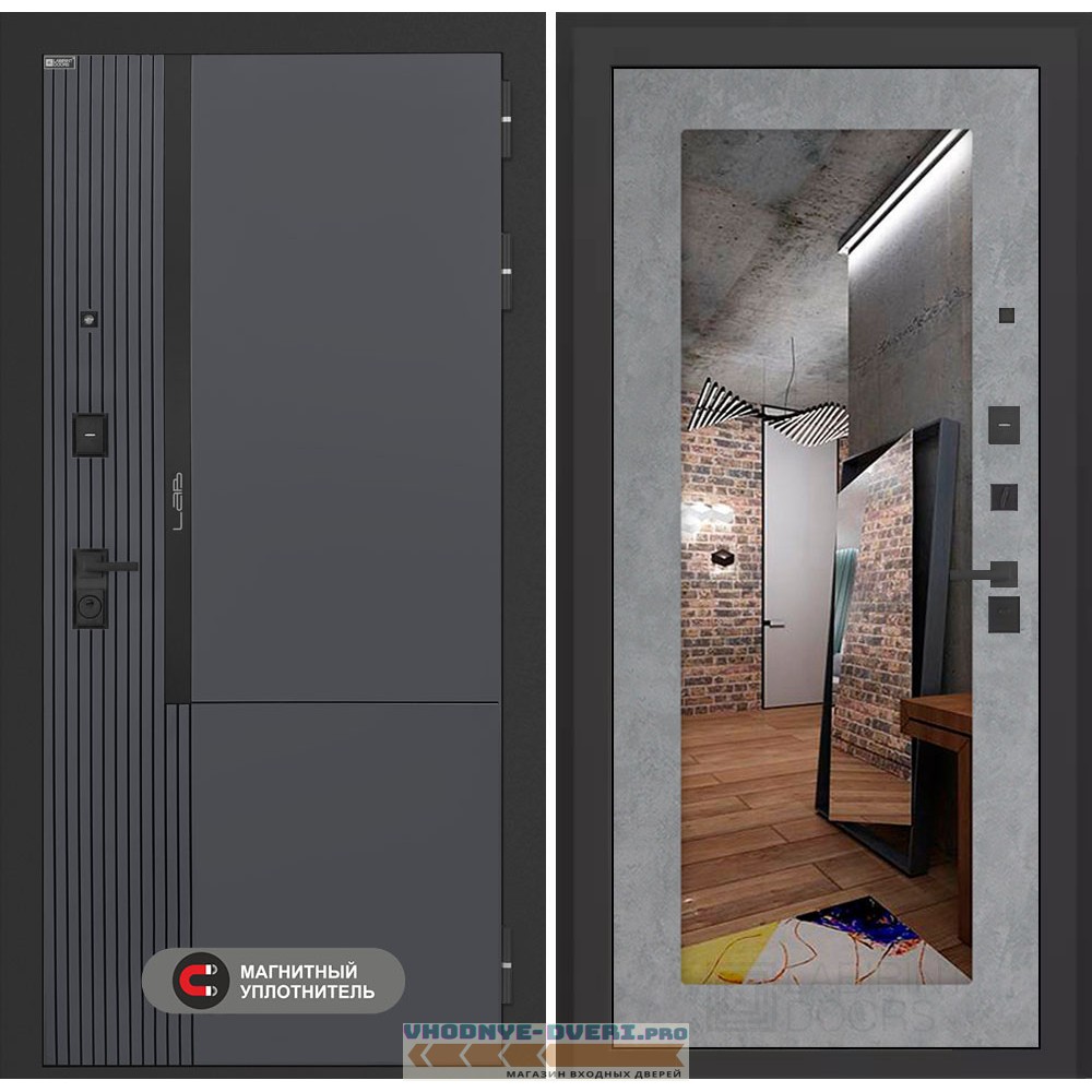 Входная дверь Лаб 2 Про с зеркалом 18 - Бетон светлый