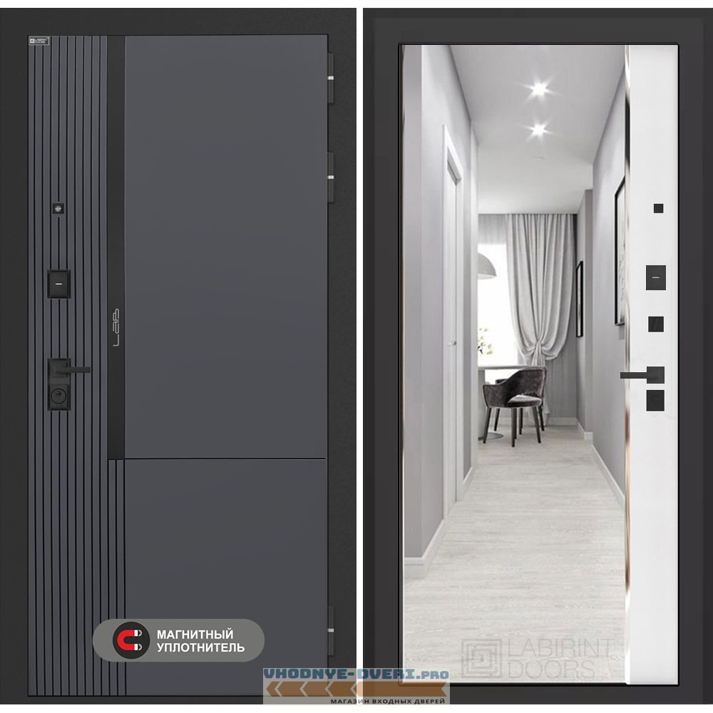 Входная дверь Лаб 2 Про с зеркалом Панорама - Белый софт